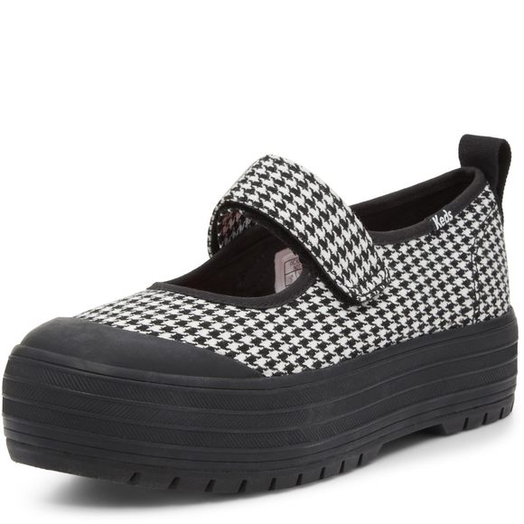Keds Women's Mary Jane Flat, Black/White Warped Houndstooth Canvas, 8 - Picture 1 of 1